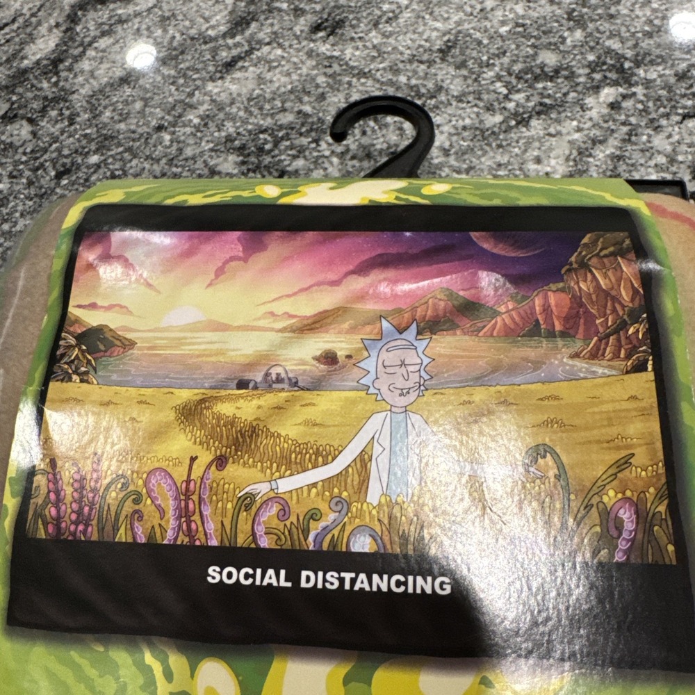 Rick and Morty Social Distancing Sherpa Lined Fleece Throw Blanket 45x60 - NEW - Picture 2 of 7